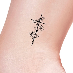 Wildflowers Cross Temporary Tattoo / floral cross / cross flower /  religious tattoo / small cross temp tattoo