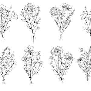Wildflowers Temporary Tattoo Multipack / floral set of 8 / flowers temp tattoo