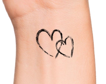 Distressed Hearts Temporary Tattoo / interlocking hearts