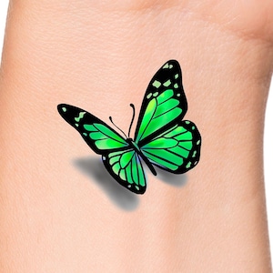 3D Butterfly Temporary Tattoo / Temporary Tattoo green butterfly / tattoo design / tattoo women