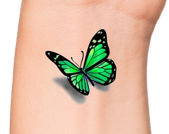 3D Butterfly Temporary Tattoo / Temporary Tattoo green butterfly / tattoo design / tattoo women