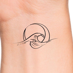 Moon Wave Temporary Tattoo / moon tattoo / wave tattoo