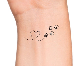 Heart Paw Prints Temporary Tattoo / Dog Tattoo / Pet Tattoo