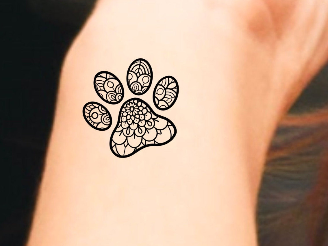 Paw Print Mandala Temporary Tattoo / Dog Tattoo / Animals Tattoo ...