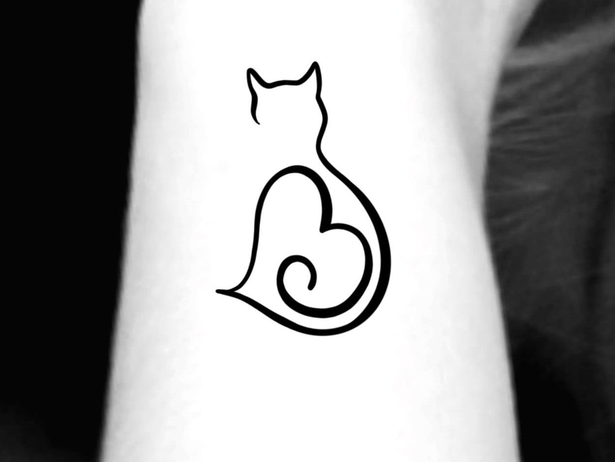 Cat Temporary Tattoo / Heart Tattoo / Cat Outline Tattoo / - Etsy Cat Temporary Tattoo / Heart Tattoo / Cat Outline Tattoo / - Etsy
