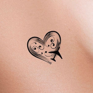 Airplane Heart Temporary Tattoo / small heart tattoo