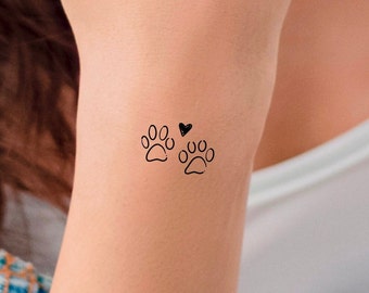 2 Paw Prints Heart Temporary Tattoo / Dog Tattoo / Animal Tattoo