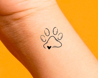Paw Print Heart Temporary Tattoo / Dog Tattoo / Animal Tattoo