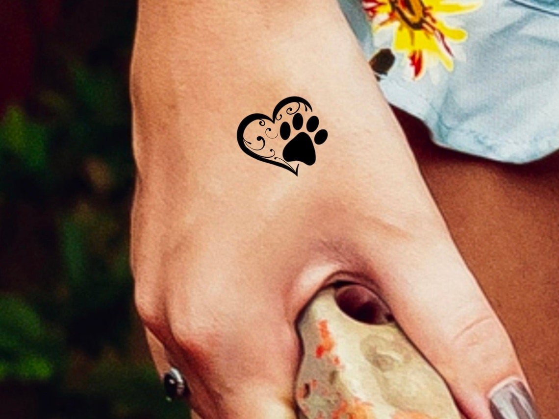 Paw Print Heart Temporary Tattoo / Dog Tattoo / Animals Tattoo - Etsy UK
