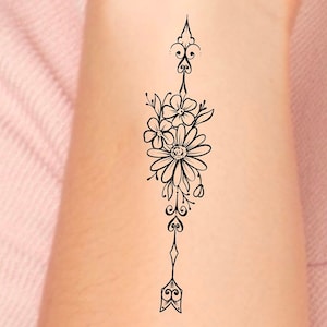 Daisy Floral Arrow Temporary Tattoo / flower tattoo / arrows
