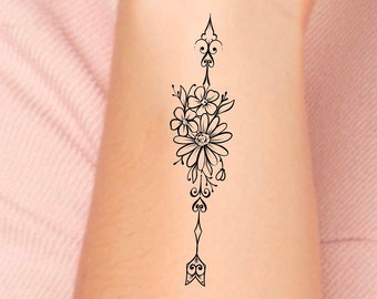 Daisy Floral Arrow Temporary Tattoo / flower tattoo / arrows