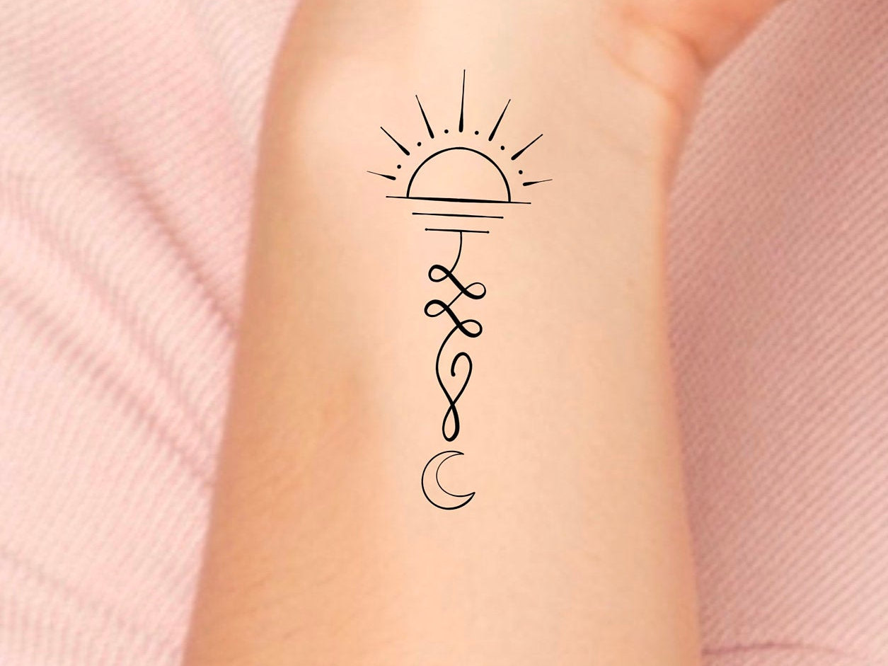 Unalome Sun Moon Temporary Tattoo Small Sun Tattoo Etsy