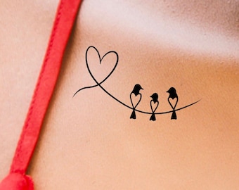 3 Heart Birds Temporary Tattoo / bird tattoo / animal tattoo / 2 heart birds temporary tattoo