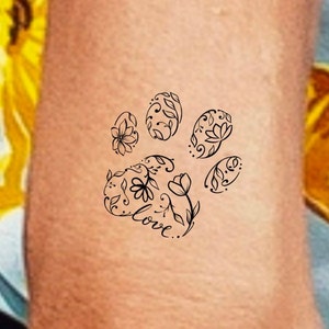 Paw Print Floral Temporary Tattoo / Dog Tattoo / Paw Print - Etsy Australia
