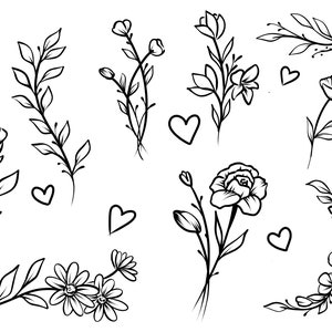 Floral Love Multipack Temporary Tattoo / wildflowers tattoo / heart tattoos