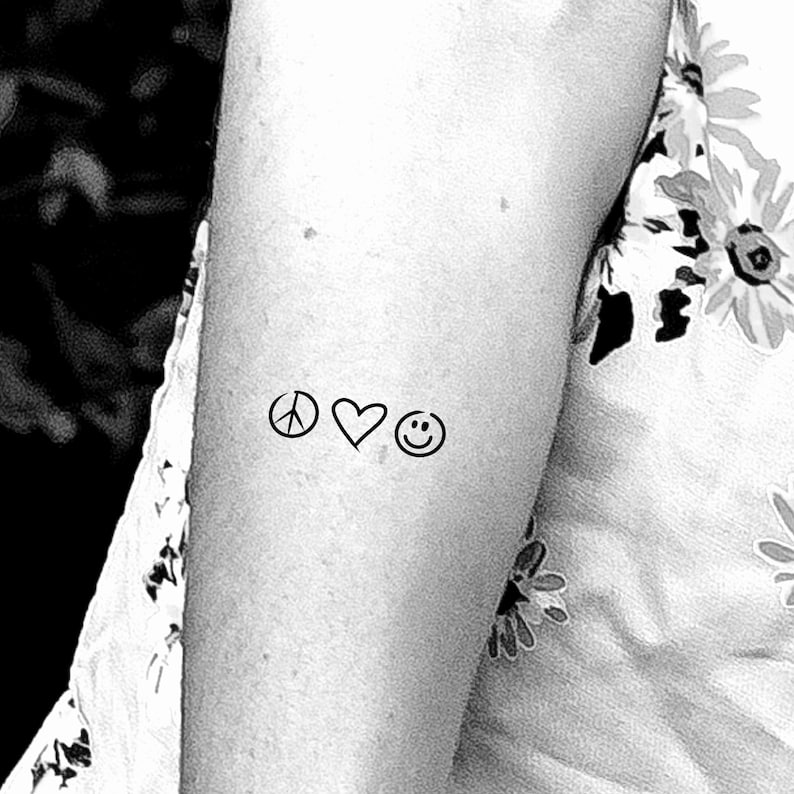 Peace Love Happiness Temporary Tattoo / Smiley Face Tattoo / - Etsy