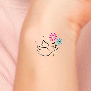 Dove Floral Temporary Tattoo / flower tattoo / floral tattoo / dove tattoo / bird tattoo / animals tattoo