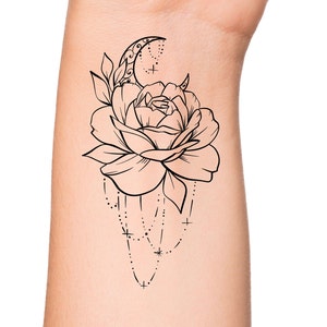 Rose Moon Temporary Tattoo / temporary tattoo flower / floral moon temp tattoo /
