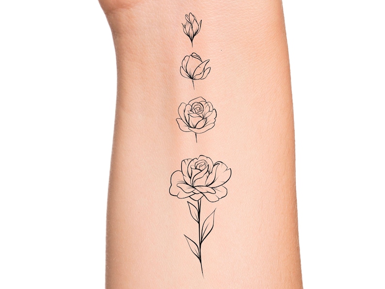 Rose Blooming Temporary Tattoo / Small Rose Tattoo / Rose - Etsy