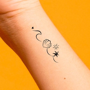 Wave Seashell Palm Tree Temporary Tattoo / sun tattoo / heart tattoo / beach tattoo