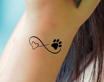 Paw Print Infinity Temporary Tattoo / paw print heart tattoo / dog tattoo/ dog print temp tattoo /