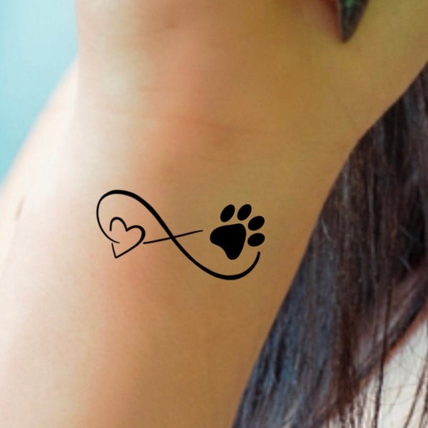 Paw Print Infinity Temporary Tattoo / paw print heart tattoo / dog tattoo/ dog print temp tattoo /