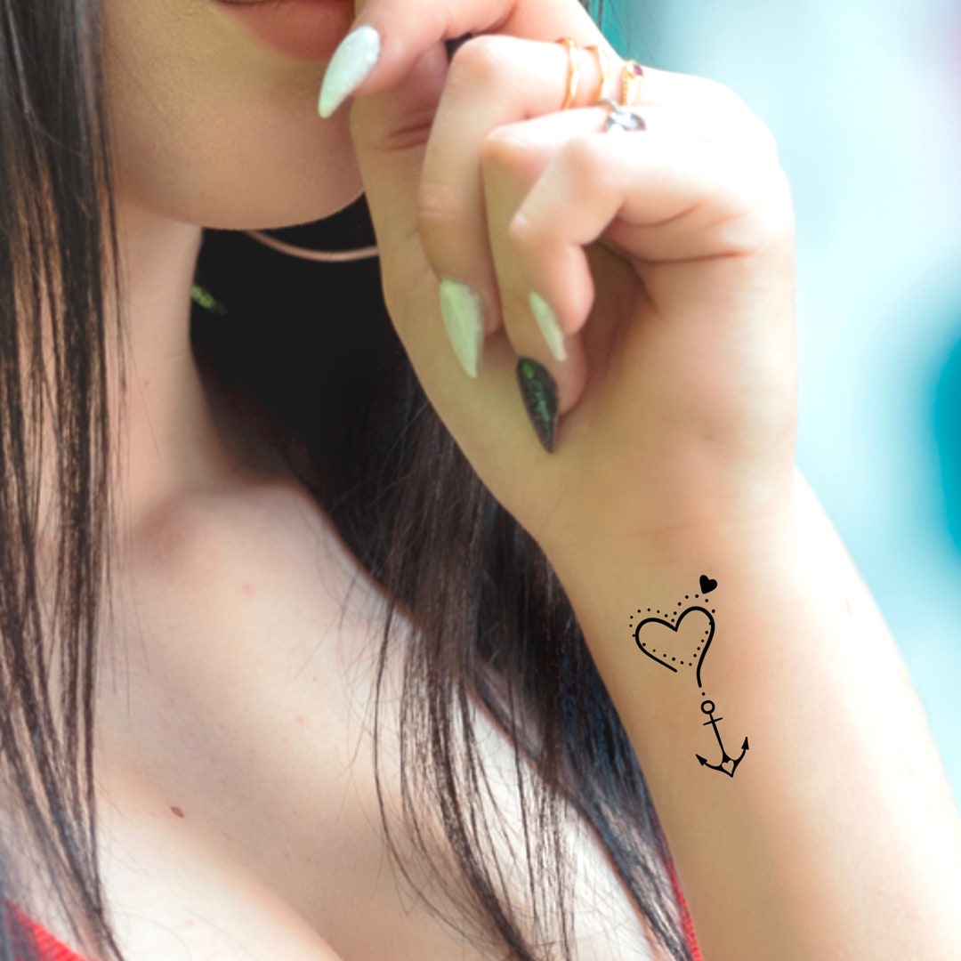 Heart Anchor Temporary Tattoo Etsy