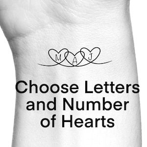 Custom Heart Initials Temporary Tattoo / Connecting Hearts Tattoo