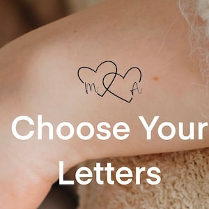 Custom Initials Hearts Temporary Tattoo / interlocking hearts tattoo