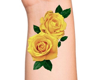 Yellow Roses Temporary Tattoo / floral tattoo / large rose tattoo / rose tattoo