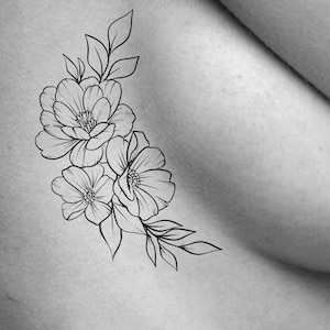 Large Floral Temporary Tattoo / floral tattoo / sideboob tattoo / floral side boob tattoo / flower temp tattoo