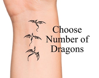 Dragons Temporary Tattoo / Choose Number of Dragons / Fantasy Tattoo