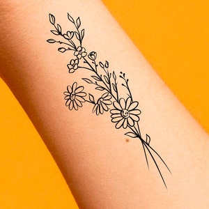 Daisy Wild Flowers Temporary Tattoo / Floral Tattoo