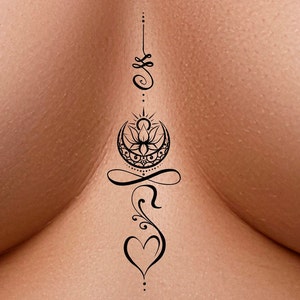 Unalome Sun Moon Infinity Heart Temporary Tattoo