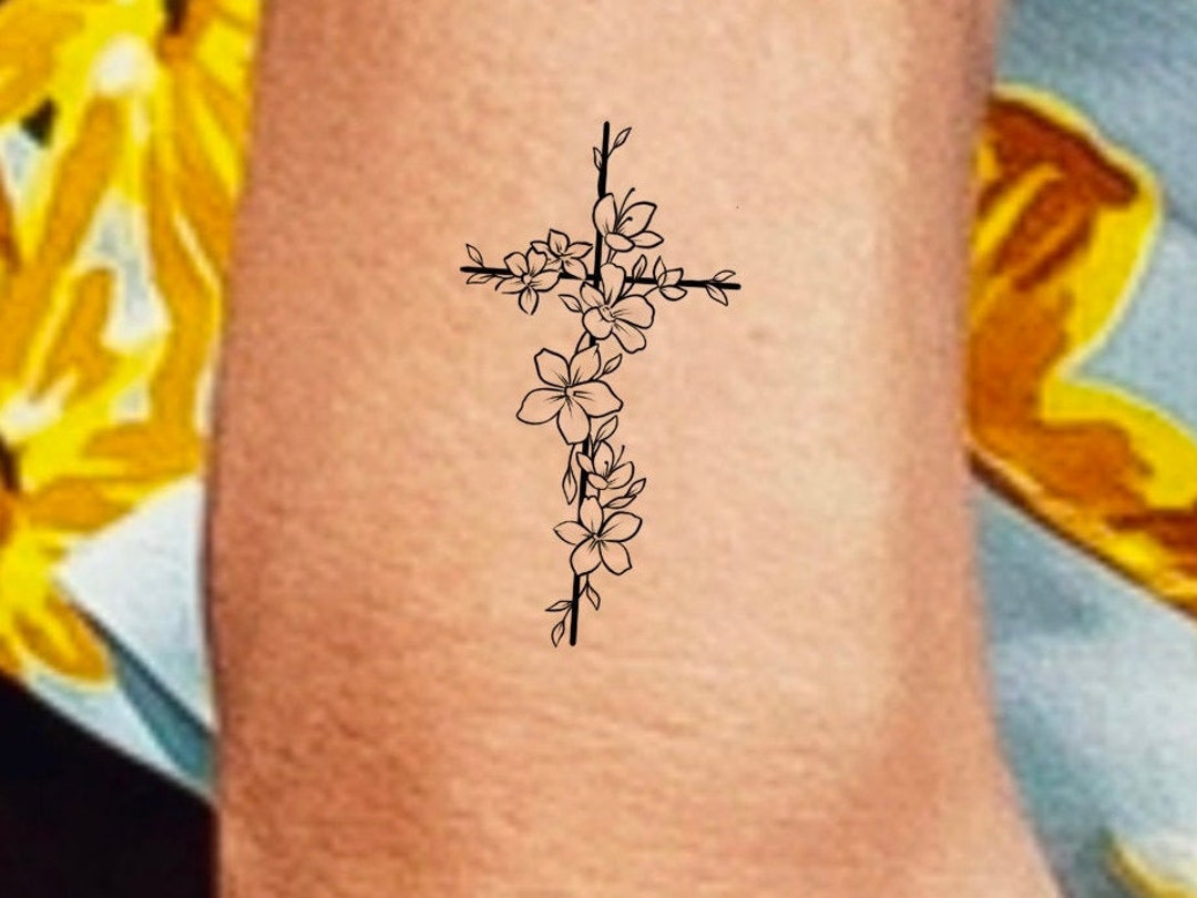 Cross Wildflowers Temporary Tattoo  Religious Tattoo  Floral Cross Tattoo  - Etsy Sweden
