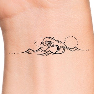 Wave Stars Temporary Tattoo / ocean wave tattoo / star tattoo / moon tattoo