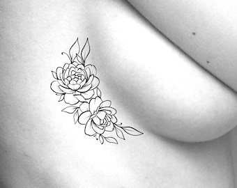 Large Peony Temporary Tattoo / large floral tattoo / large flower tattoo / sideboob / side boob tattoo