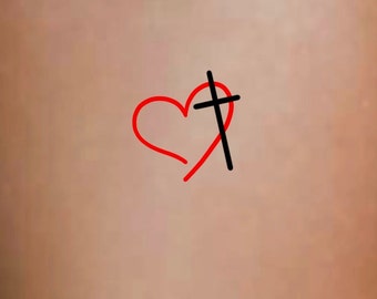 Cross Heart Temporary Tattoo / religious tattoo / cross tattoo