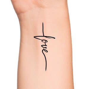 Love Cross Temporary Tattoo / religious tattoo / cross tattoo / small cross