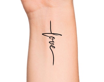 Love Cross Temporary Tattoo / religious tattoo / cross tattoo / small cross