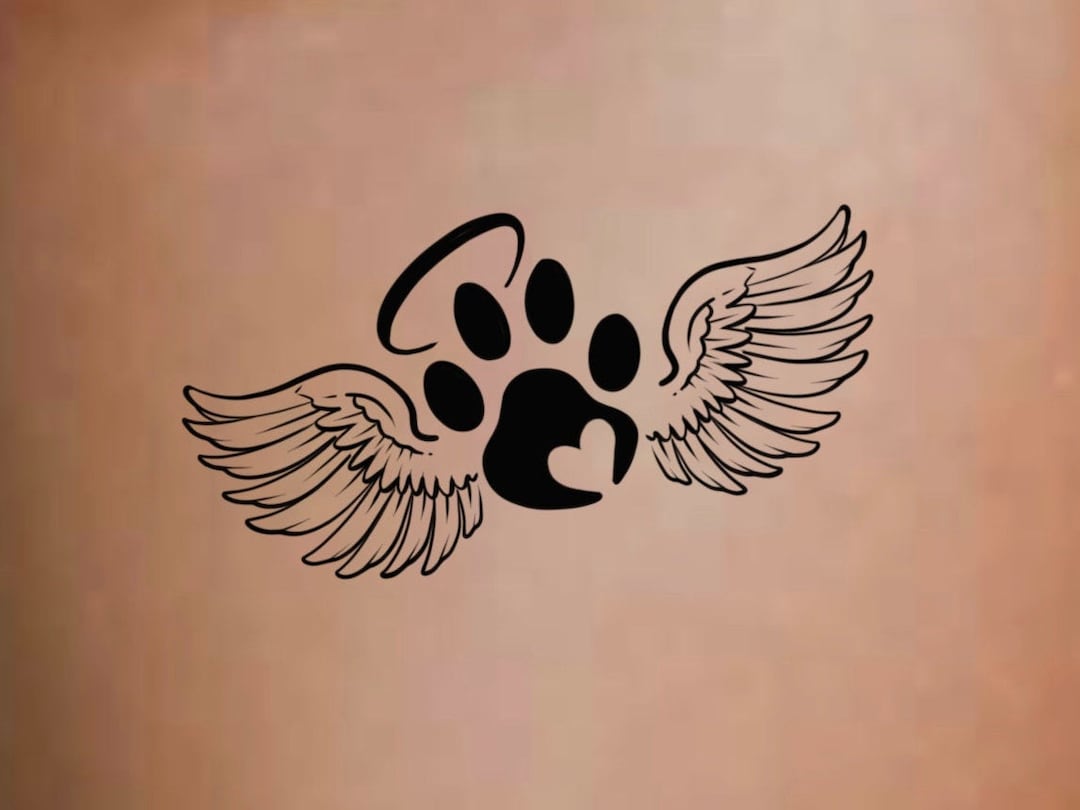 Paw Print Heart Angel Wings Temporary Tattoo / Dog Angel Wings Tattoo