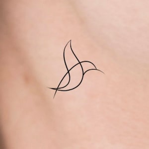 Hummingbird Line Temporary Tattoo / animals tattoo / bird tattoo