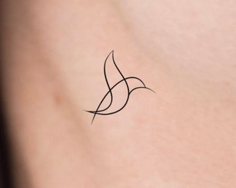 Hummingbird Line Temporary Tattoo / animals tattoo / bird tattoo