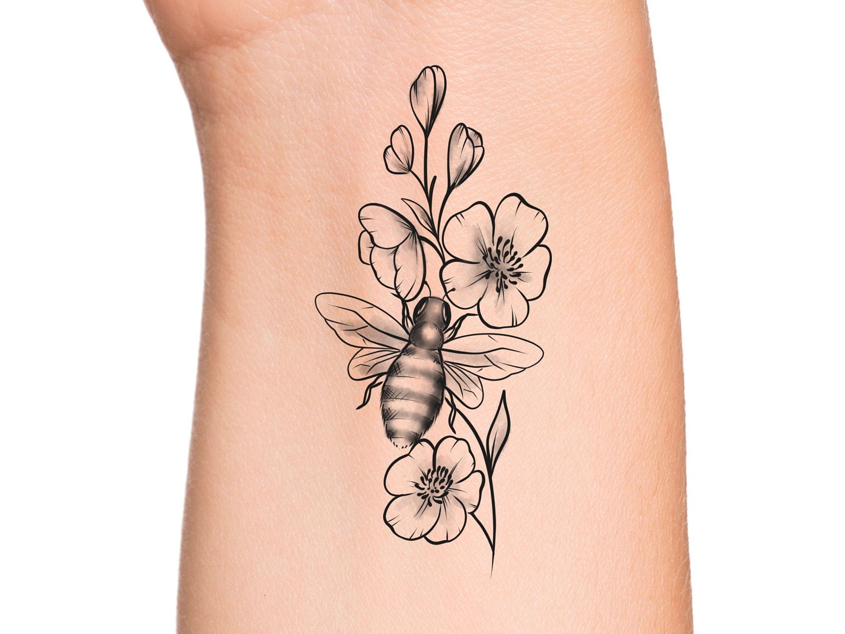 Bumble Bee Floral Temporary Tattoo / Bee Tattoo / Floral - Etsy