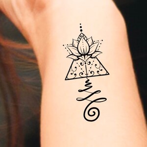 Lotus Unalome Triangle Temporary Tattoo / lotus tattoo / triangle tattoo / tattoo flower / floral tattoo