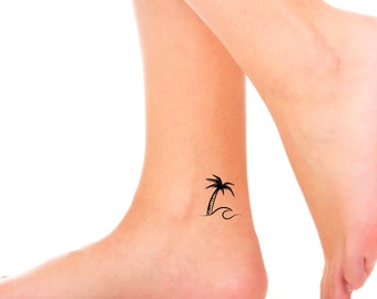 Palm Tree Wave Temporary Tattoo / palm tree temp tattoo / plant tattoo / botanical tattoo