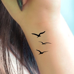 Silhouette Birds Temporary Tattoo / 3 birds tattoo / black birds