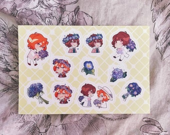 Waterproof Vinyl Sticker Sheet Hydrangeas Morning Glory Flowers Bungou Stray Dogs Soukoku Dazai Chuuya Anime Planner Journaling SKK BSD