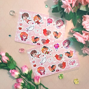 Sticker Sheets Holographic Valentine&#39;s themed Bungou Stray Dogs Soukoku Dazai Chuuya Anime Planner Journaling SKK BSD Cupid