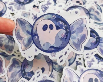 Holographic Waterproof Vinyl Die Cut Sticker Spooky Ghost Candy Moon Aesthetic Lunar Candy Cute Planner Journaling Stationery Halloween